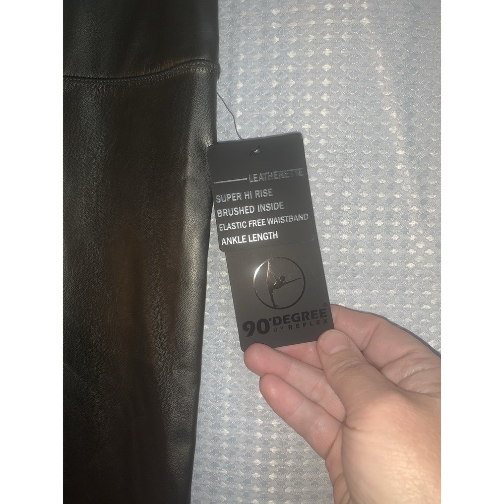 90 Degree‎ By Reflex Gray Leatherette Super Hi Rise Ankle Length Leggings medium - Picture 3 of 5